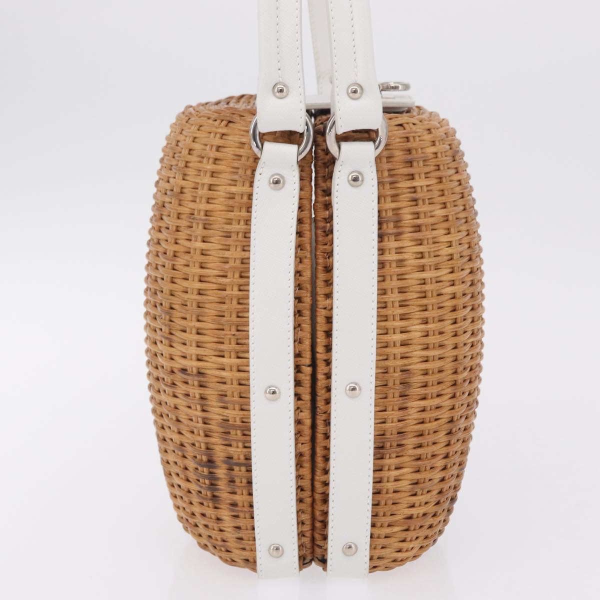 Salvatore Ferragamo Gancini Hand Bag Rattan Beige Silver Auth 207076M