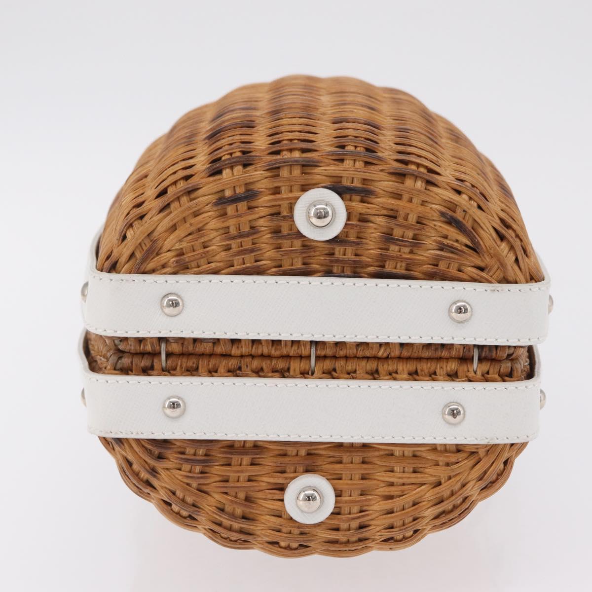 Salvatore Ferragamo Gancini Hand Bag Rattan Beige Silver Auth 207076M