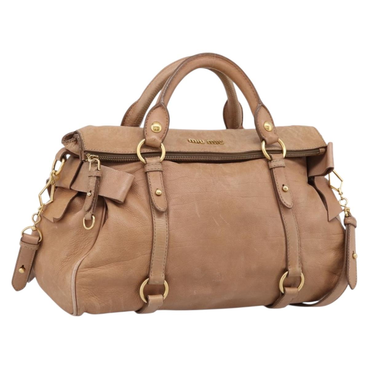 Miu Miu Matelasse Hand Bag Leather 2way Brown Gold Auth 207078A