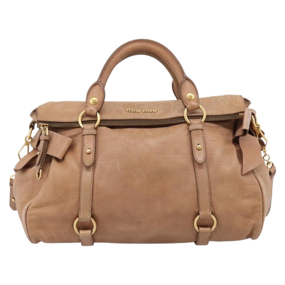 Miu Miu Matelasse Hand Bag Leather 2way Brown Gold Auth 207078A