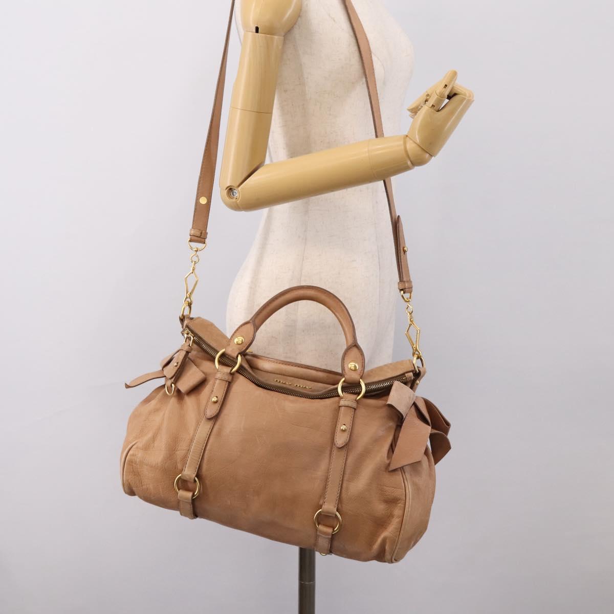 Miu Miu Matelasse Hand Bag Leather 2way Brown Gold Auth 207078A