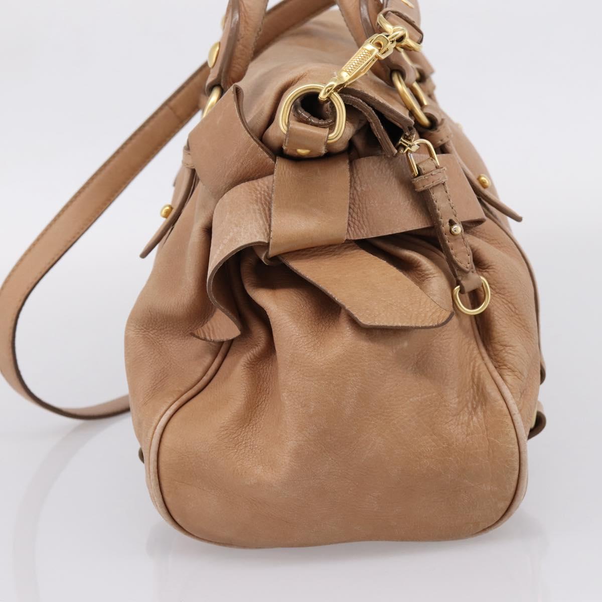 Miu Miu Matelasse Hand Bag Leather 2way Brown Gold Auth 207078A