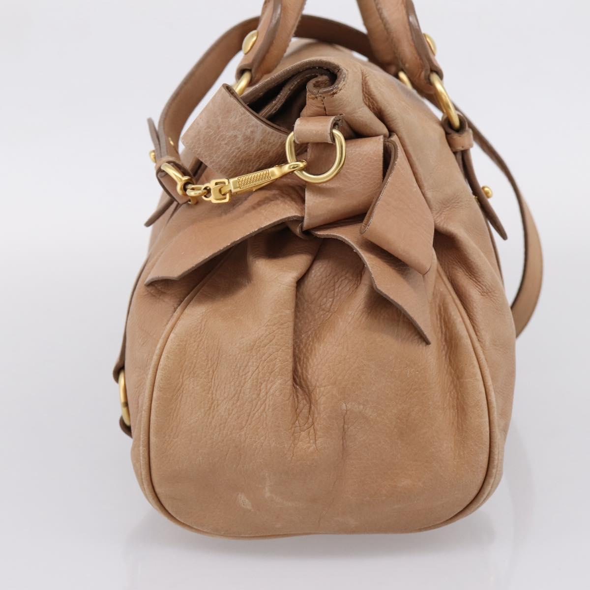 Miu Miu Matelasse Hand Bag Leather 2way Brown Gold Auth 207078A
