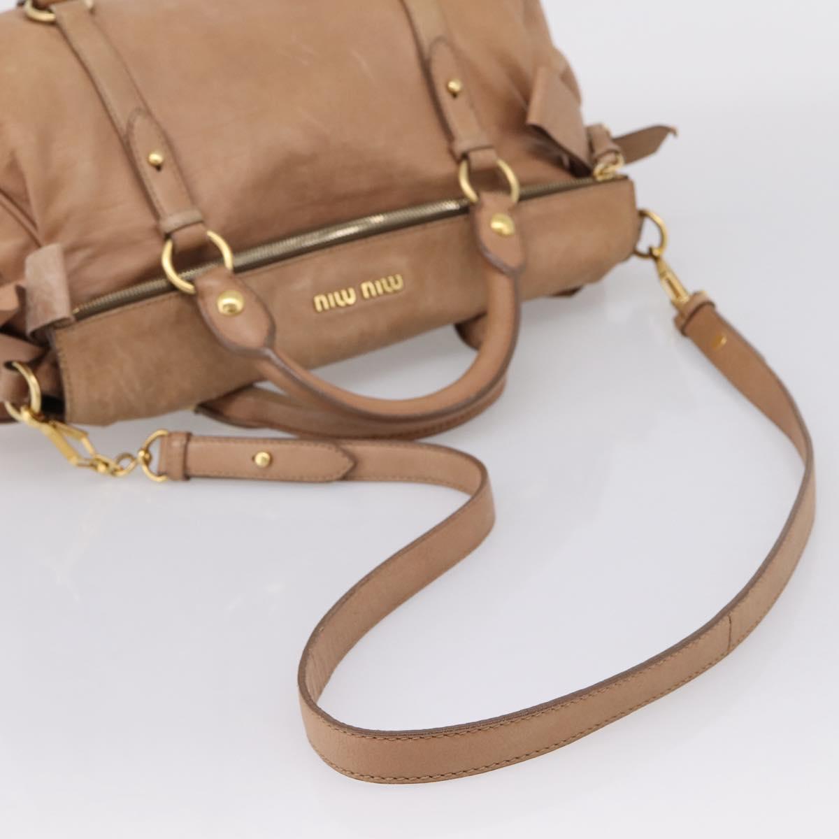Miu Miu Matelasse Hand Bag Leather 2way Brown Gold Auth 207078A