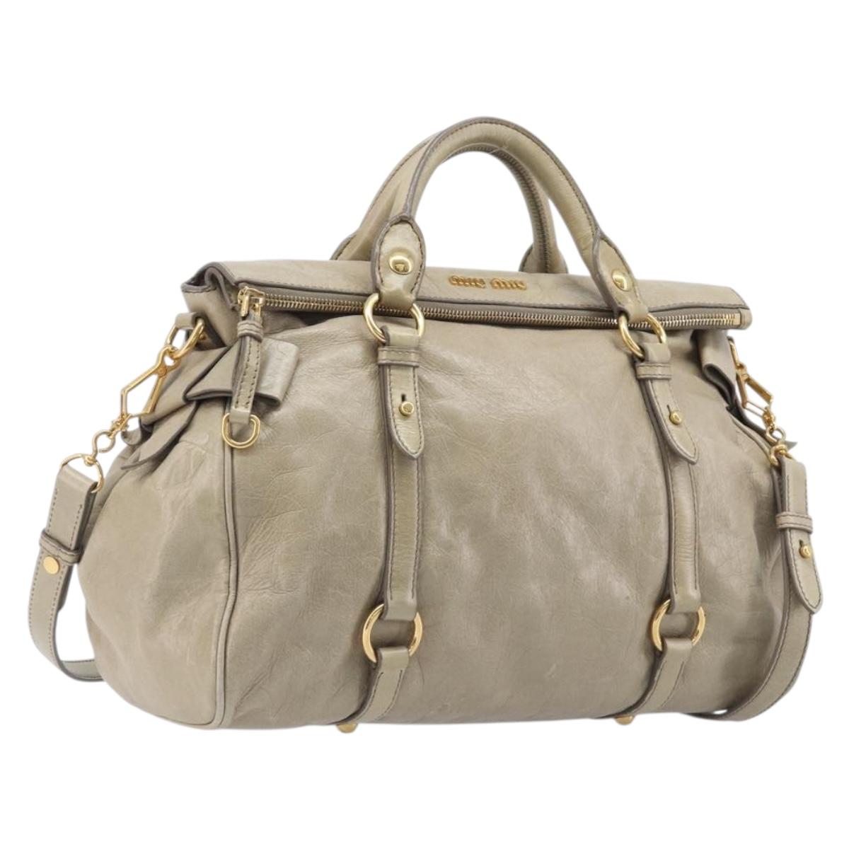 Miu Miu Matelasse Hand Bag Vitellolux 2way Beige Gold Auth 207079M