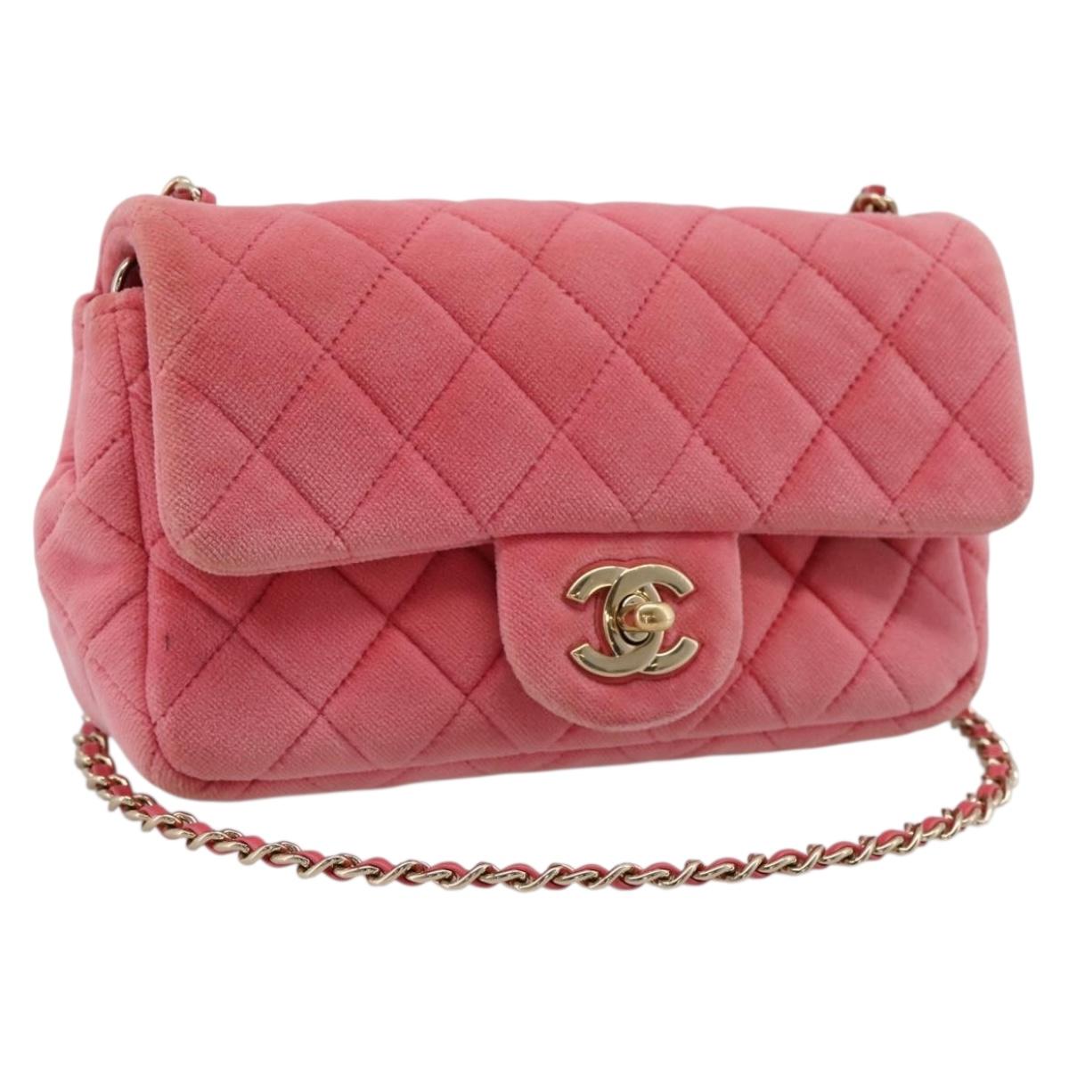 CHANEL Matelasse Chain Shoulder Bag Velor Pink Gold CC Auth 207081SM