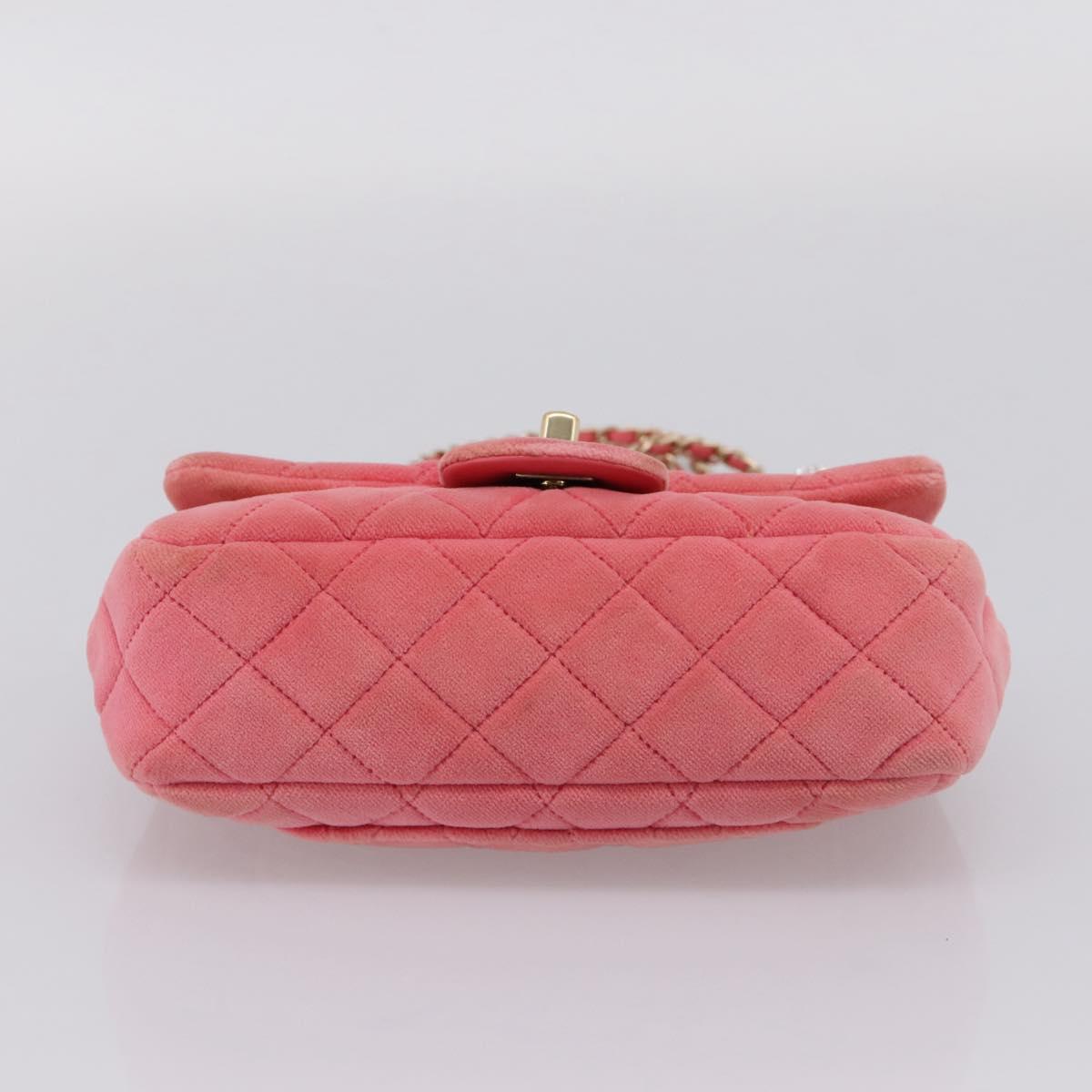 CHANEL Matelasse Chain Shoulder Bag Velor Pink Gold CC Auth 207081SM