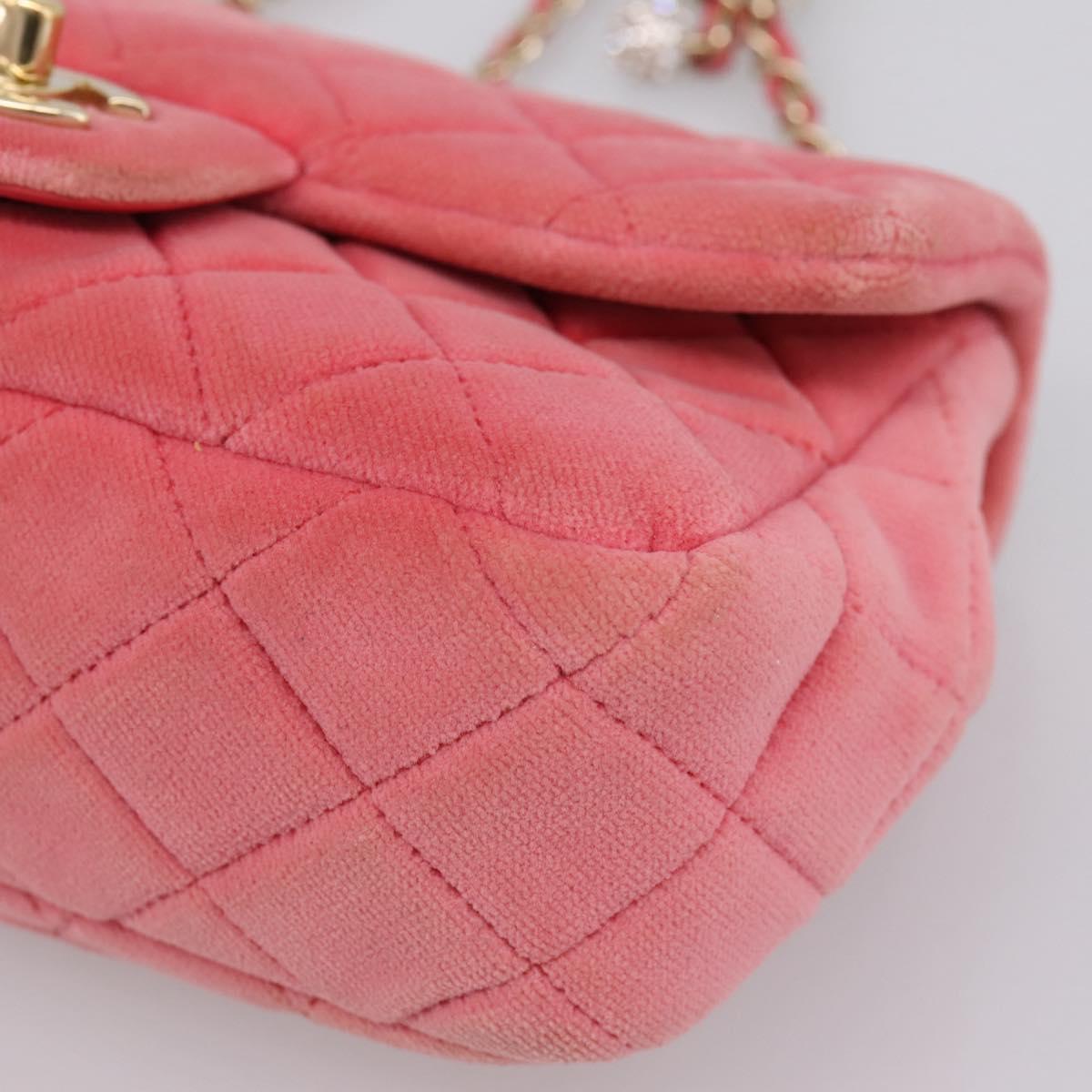 CHANEL Matelasse Chain Shoulder Bag Velor Pink Gold CC Auth 207081SM