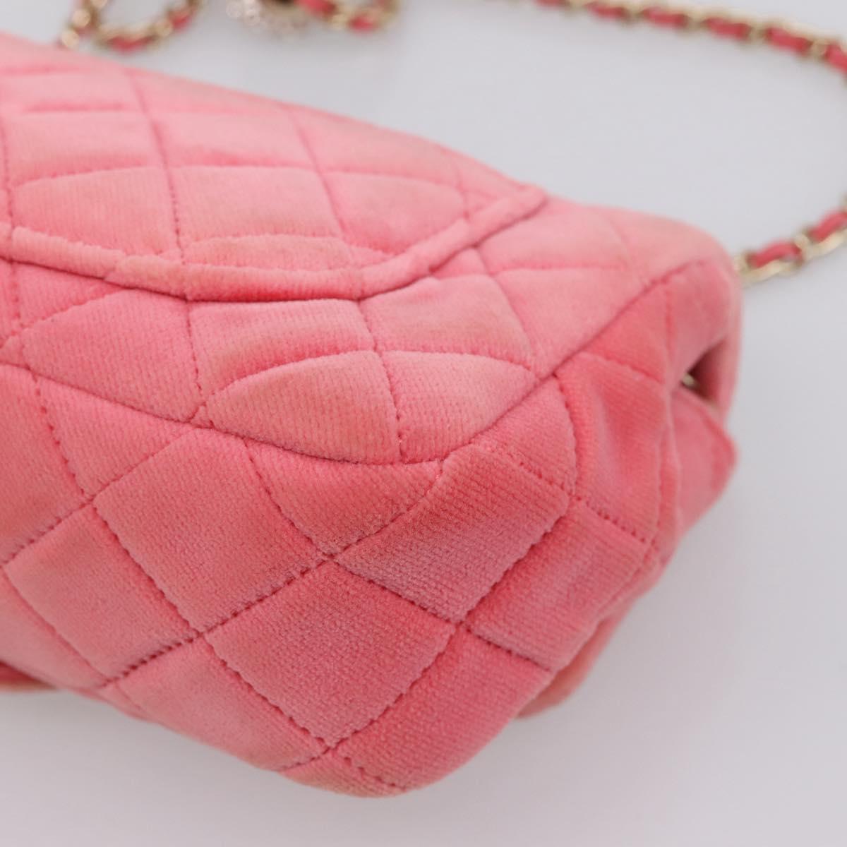 CHANEL Matelasse Chain Shoulder Bag Velor Pink Gold CC Auth 207081SM