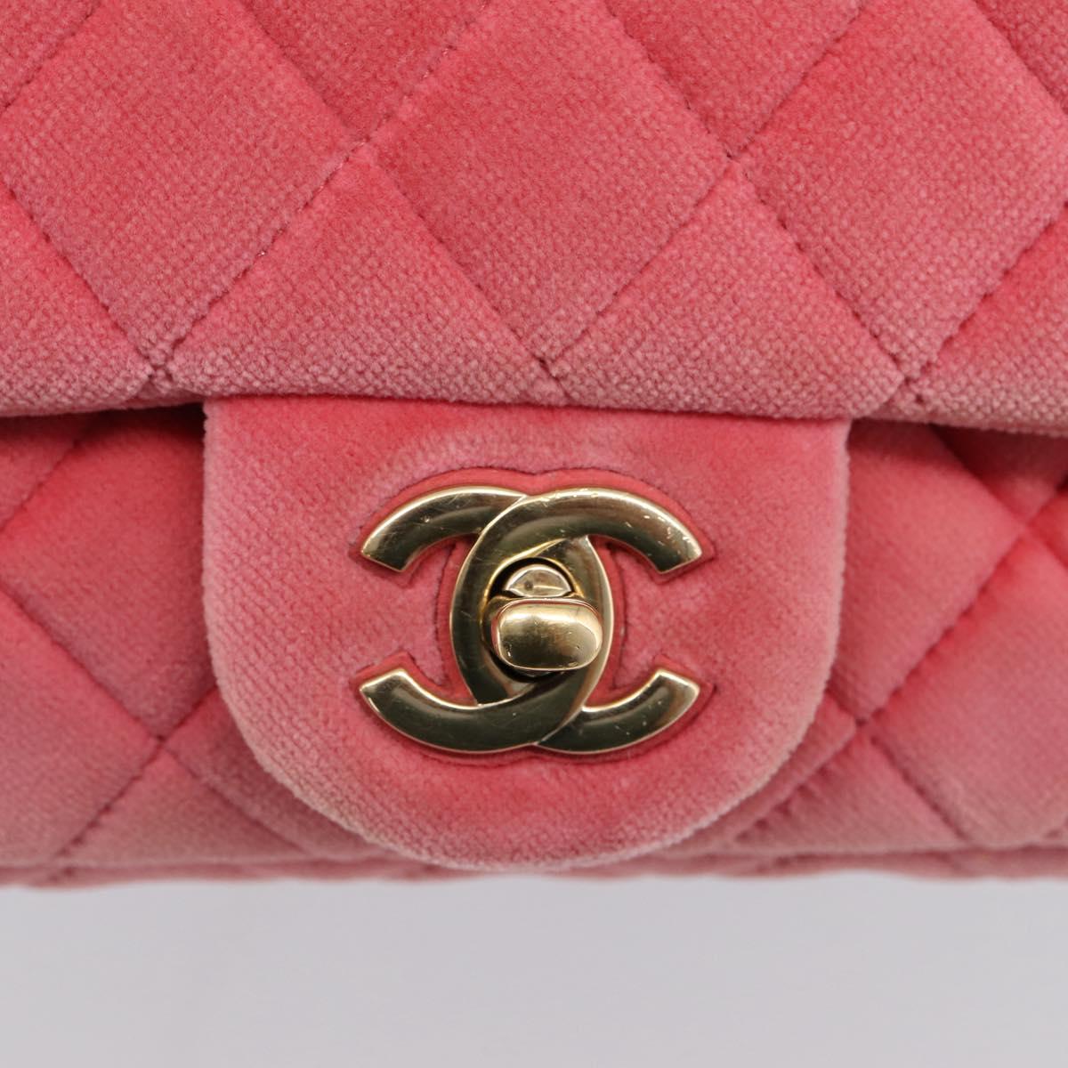CHANEL Matelasse Chain Shoulder Bag Velor Pink Gold CC Auth 207081SM