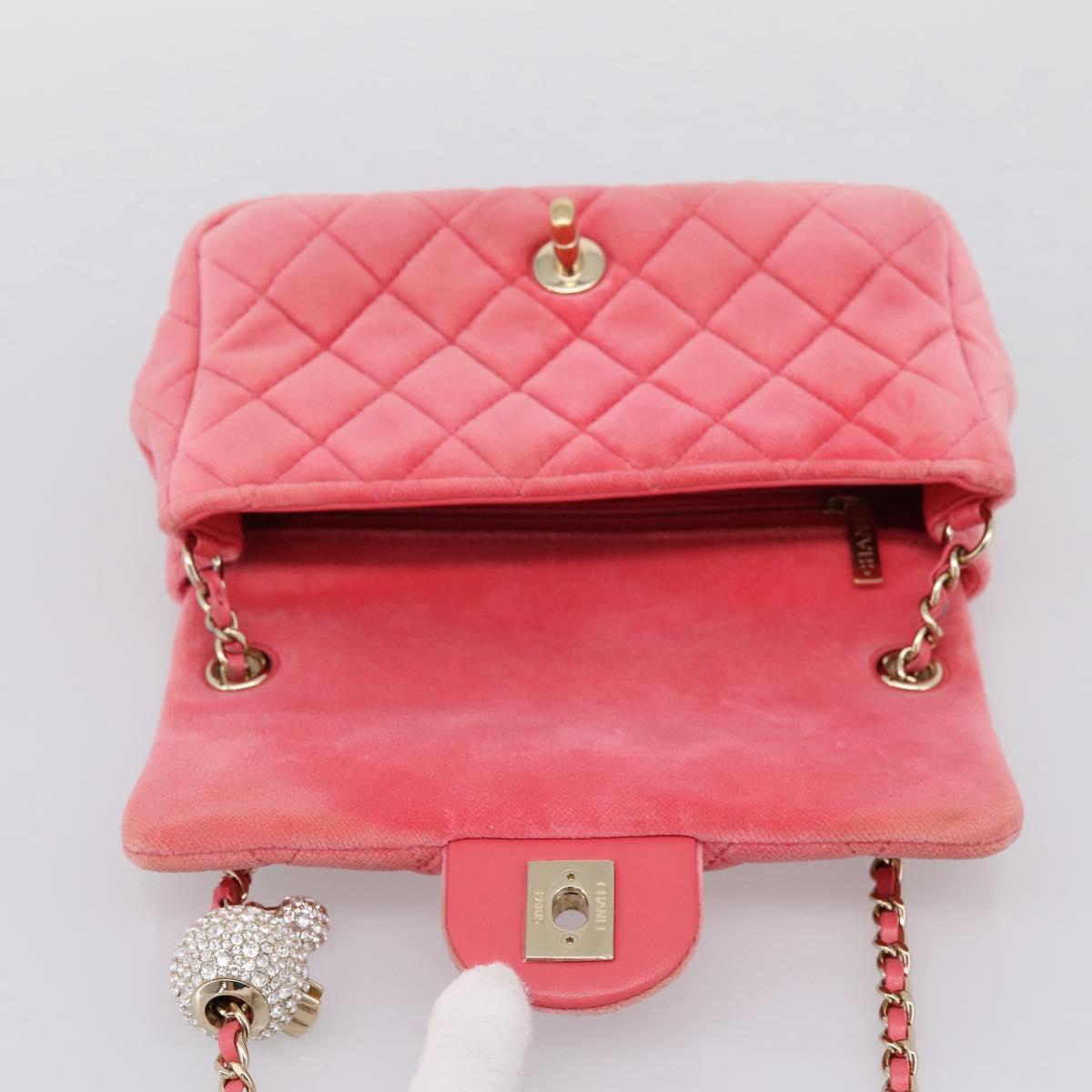 CHANEL Matelasse Chain Shoulder Bag Velor Pink Gold CC Auth 207081SM