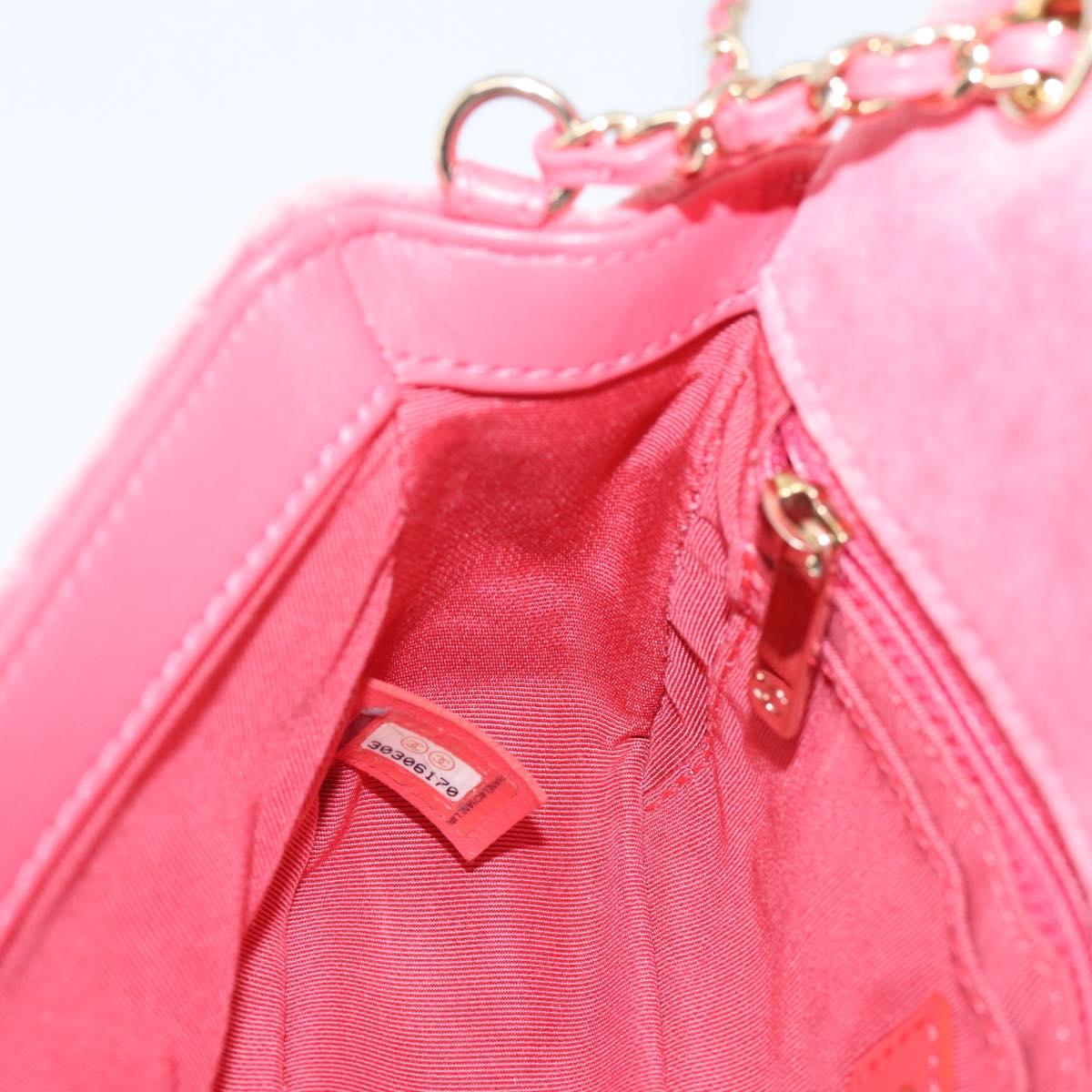 CHANEL Matelasse Chain Shoulder Bag Velor Pink Gold CC Auth 207081SM