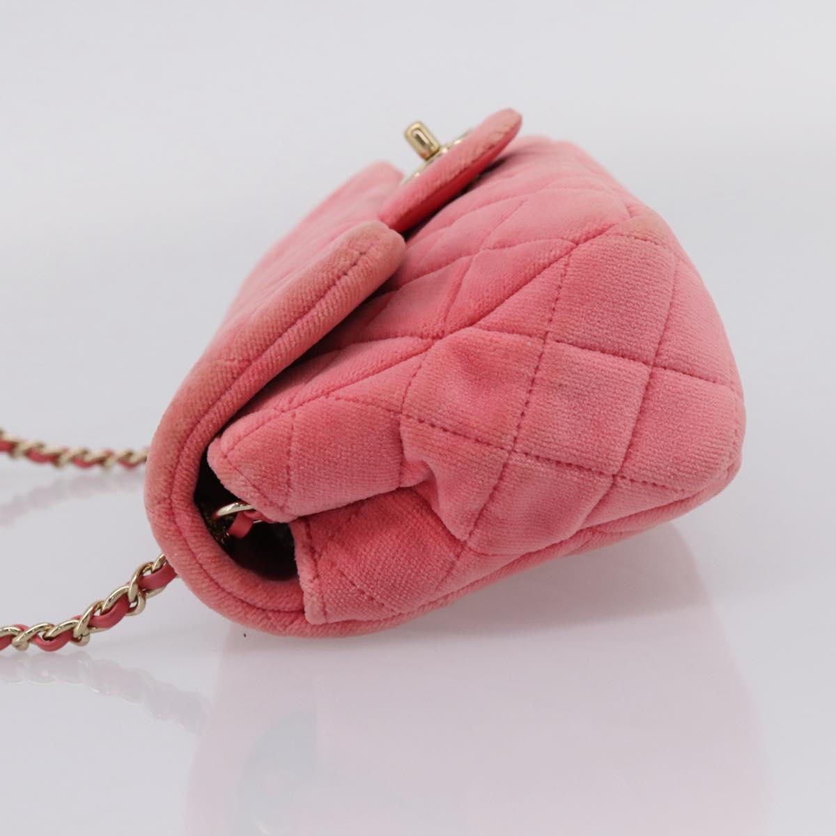 CHANEL Matelasse Chain Shoulder Bag Velor Pink Gold CC Auth 207081SM