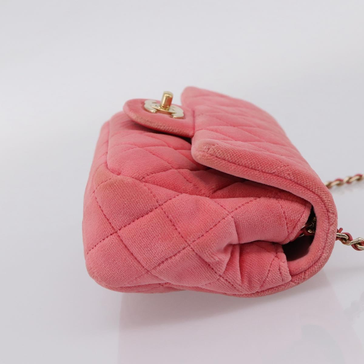 CHANEL Matelasse Chain Shoulder Bag Velor Pink Gold CC Auth 207081SM