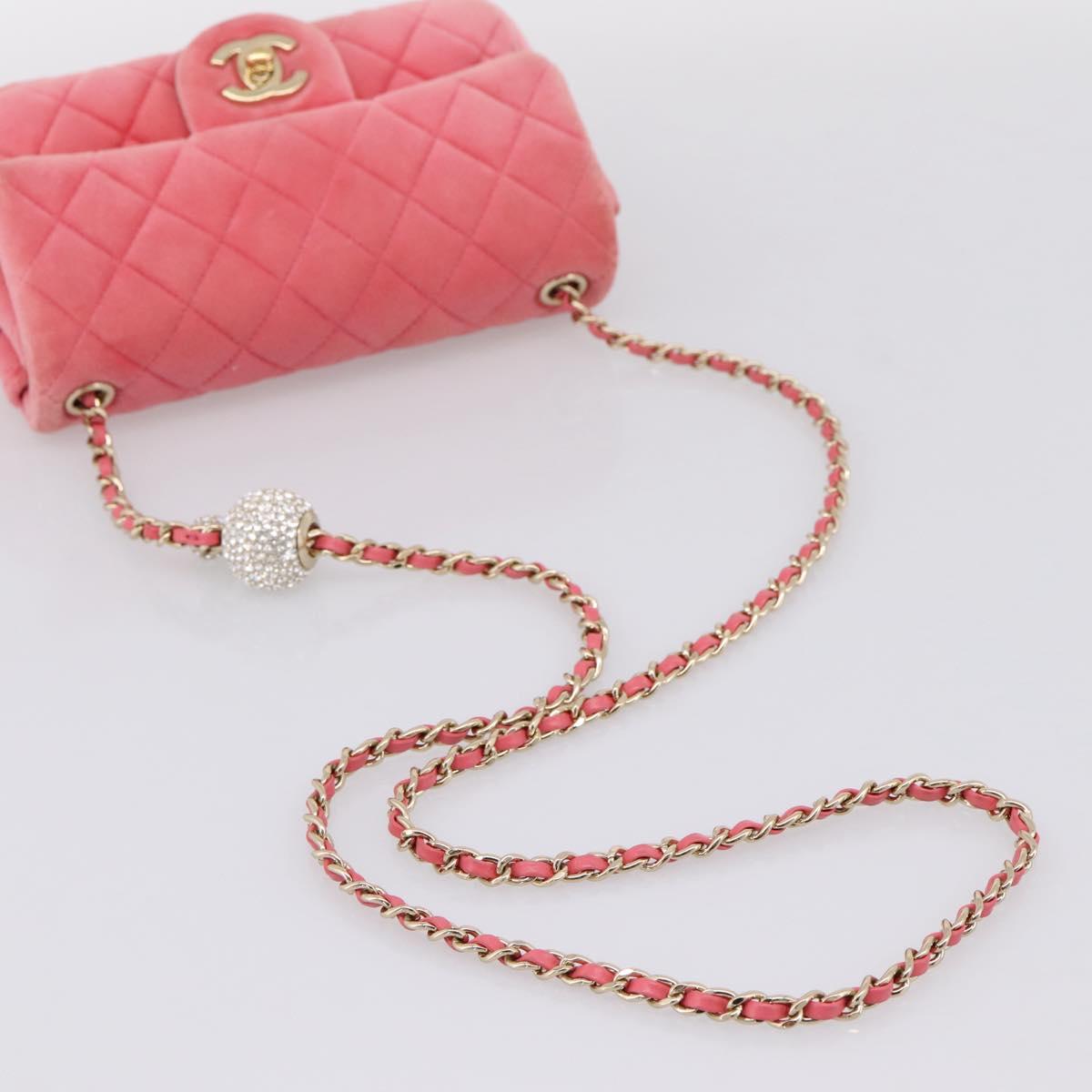 CHANEL Matelasse Chain Shoulder Bag Velor Pink Gold CC Auth 207081SM