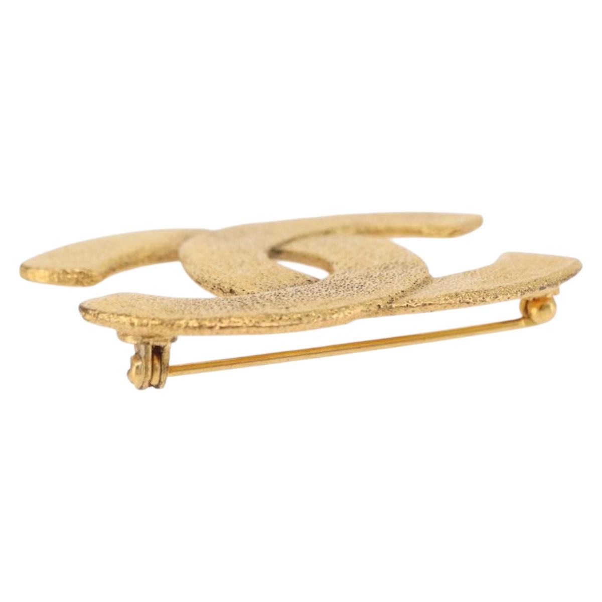 CHANEL COCO Mark Brooch metal Gold CC Auth 207082V
