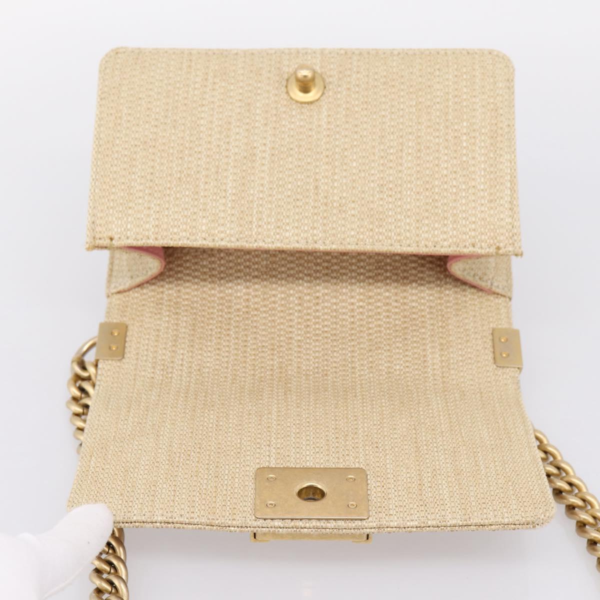 CHANEL Boy Chanel Chain Shoulder Bag Raffia Beige Gold CC Auth 207083SM