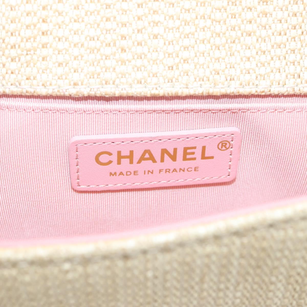 CHANEL Boy Chanel Chain Shoulder Bag Raffia Beige Gold CC Auth 207083SM