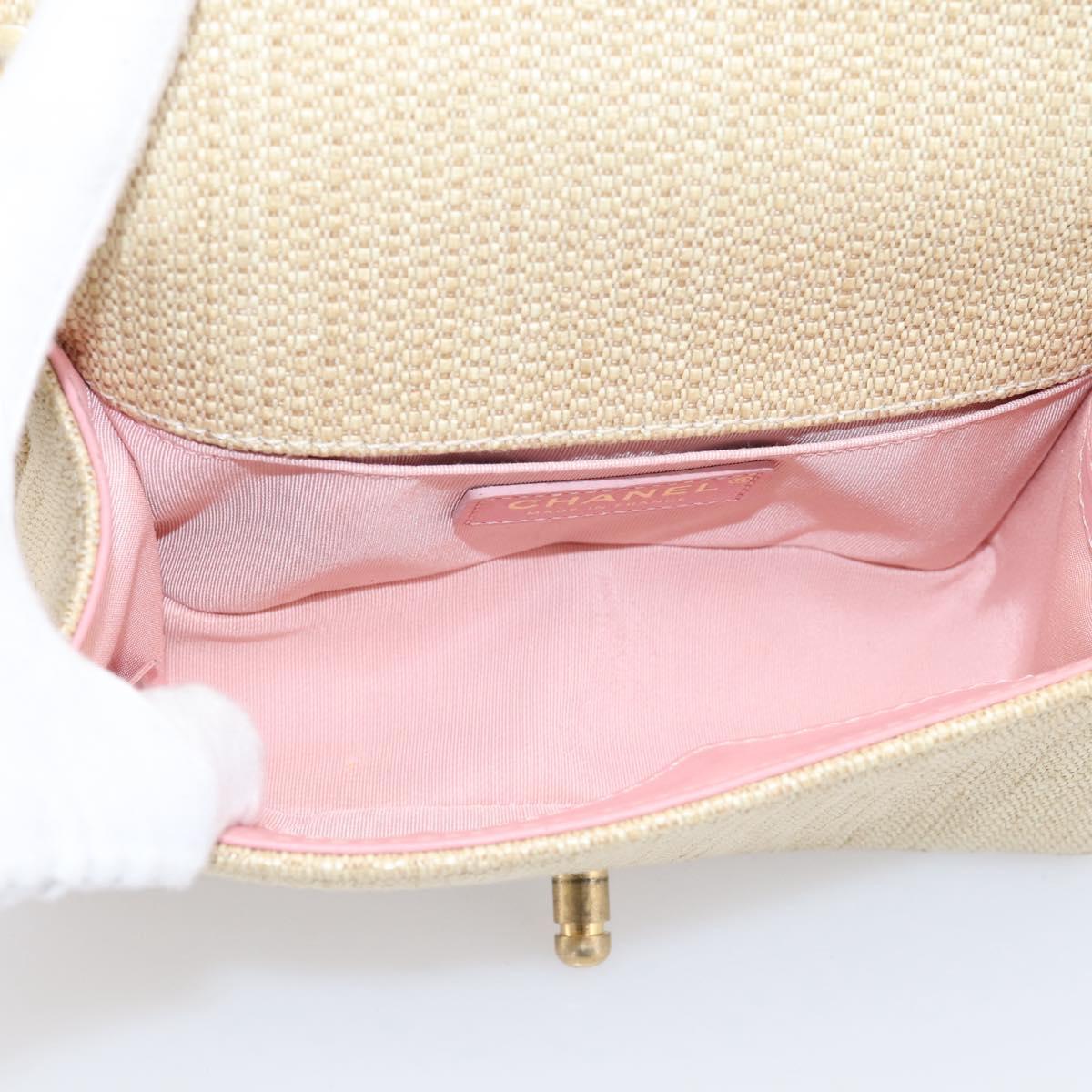 CHANEL Boy Chanel Chain Shoulder Bag Raffia Beige Gold CC Auth 207083SM