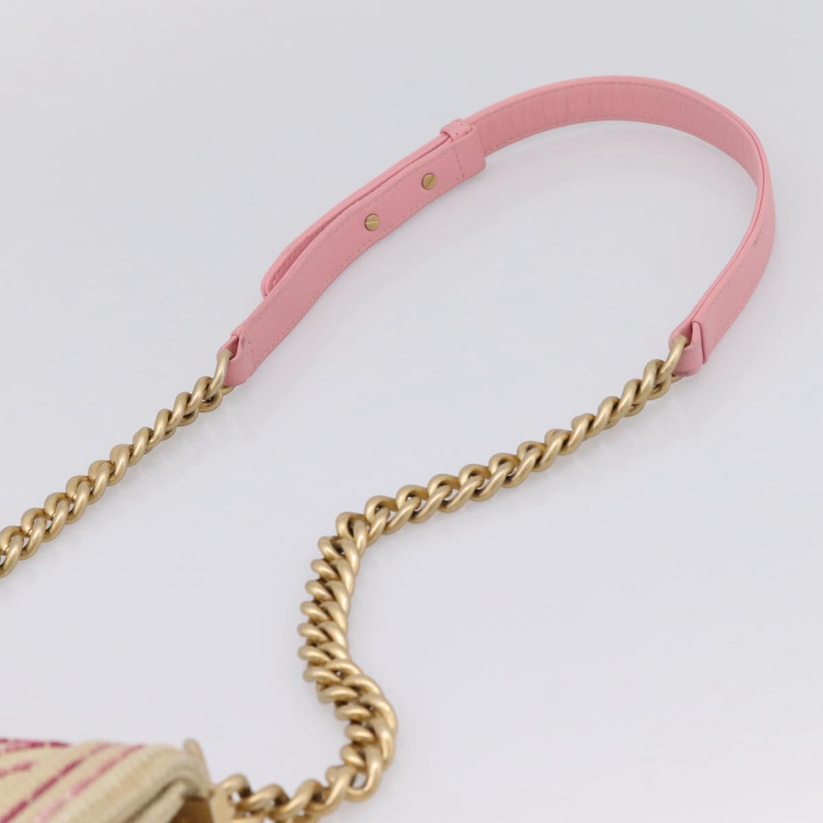 CHANEL Boy Chanel Chain Shoulder Bag Raffia Beige Gold CC Auth 207083SM
