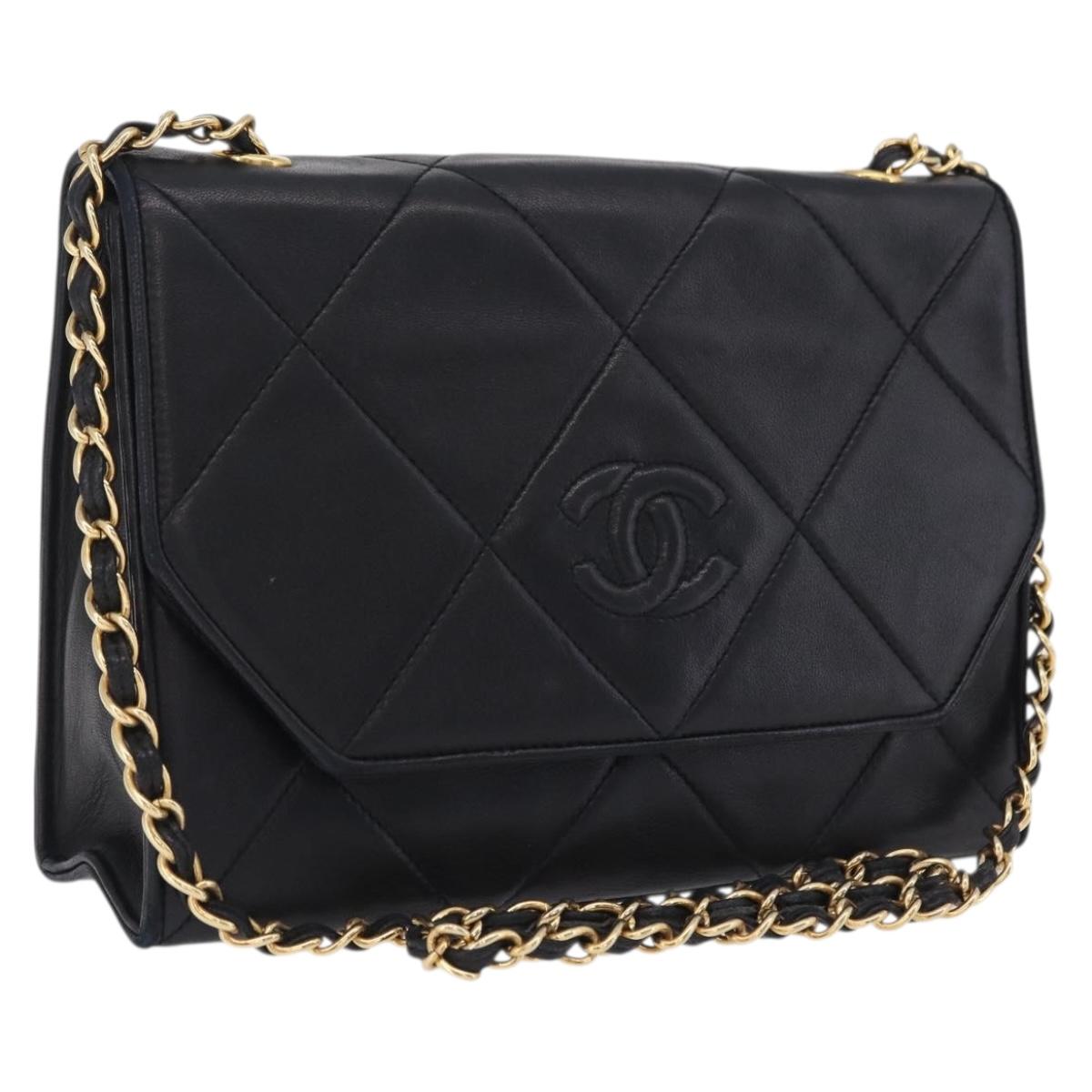 CHANEL Chain Matelasse Shoulder Bag Lamb Skin Black Gold CC Auth 207084V