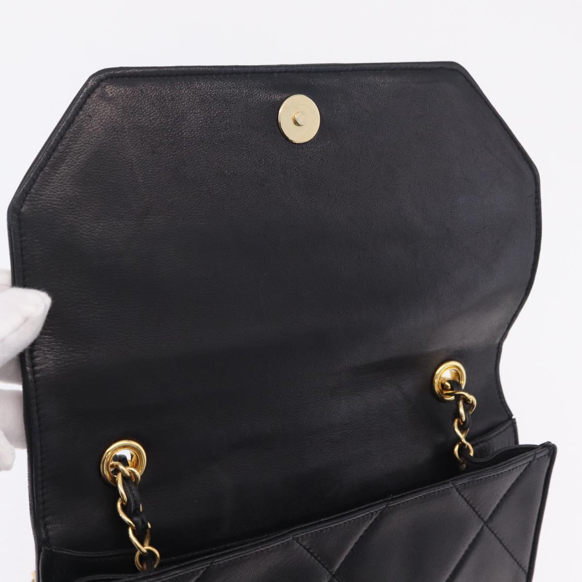 CHANEL Chain Matelasse Shoulder Bag Lamb Skin Black Gold CC Auth 207084V