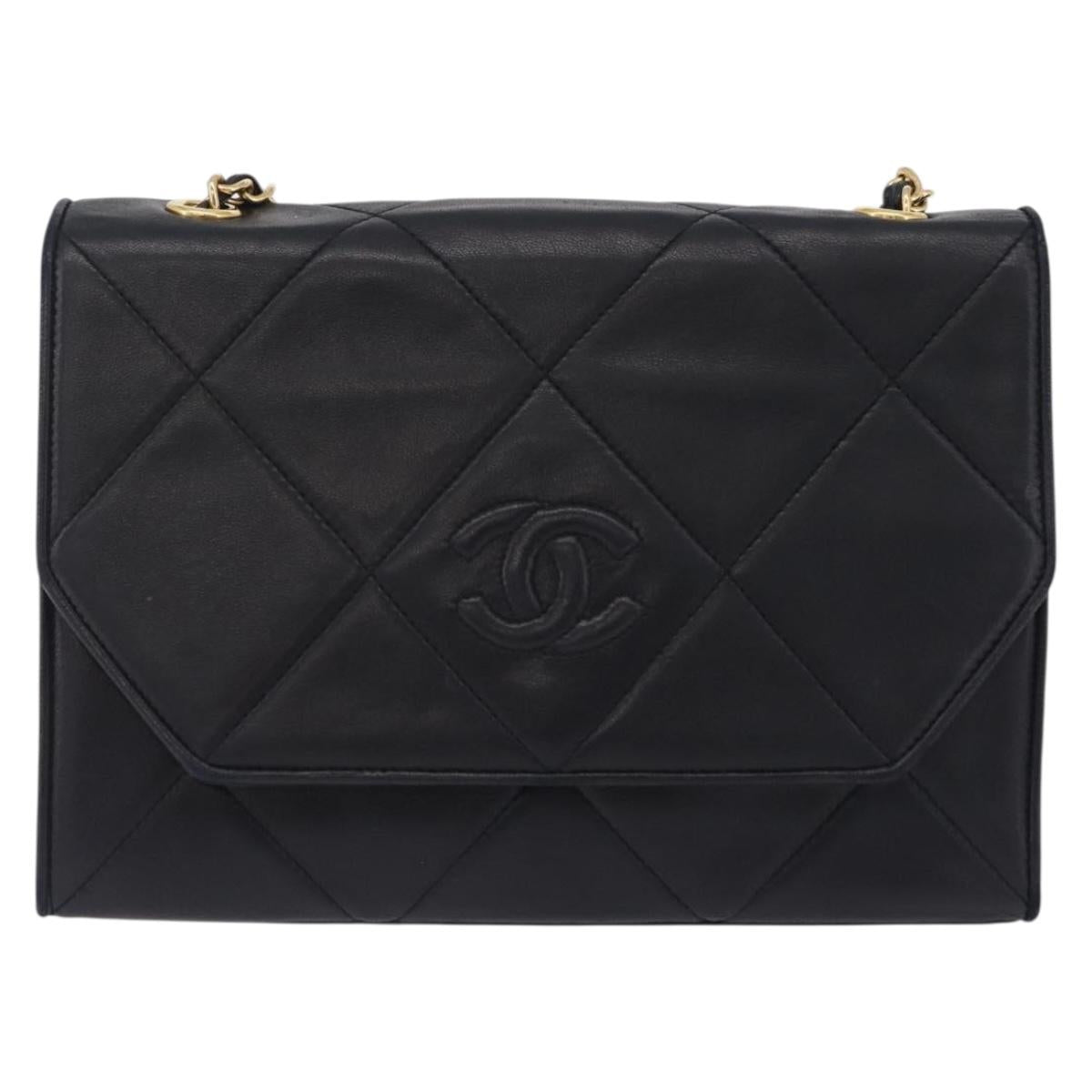 CHANEL Chain Matelasse Shoulder Bag Lamb Skin Black Gold CC Auth 207084V