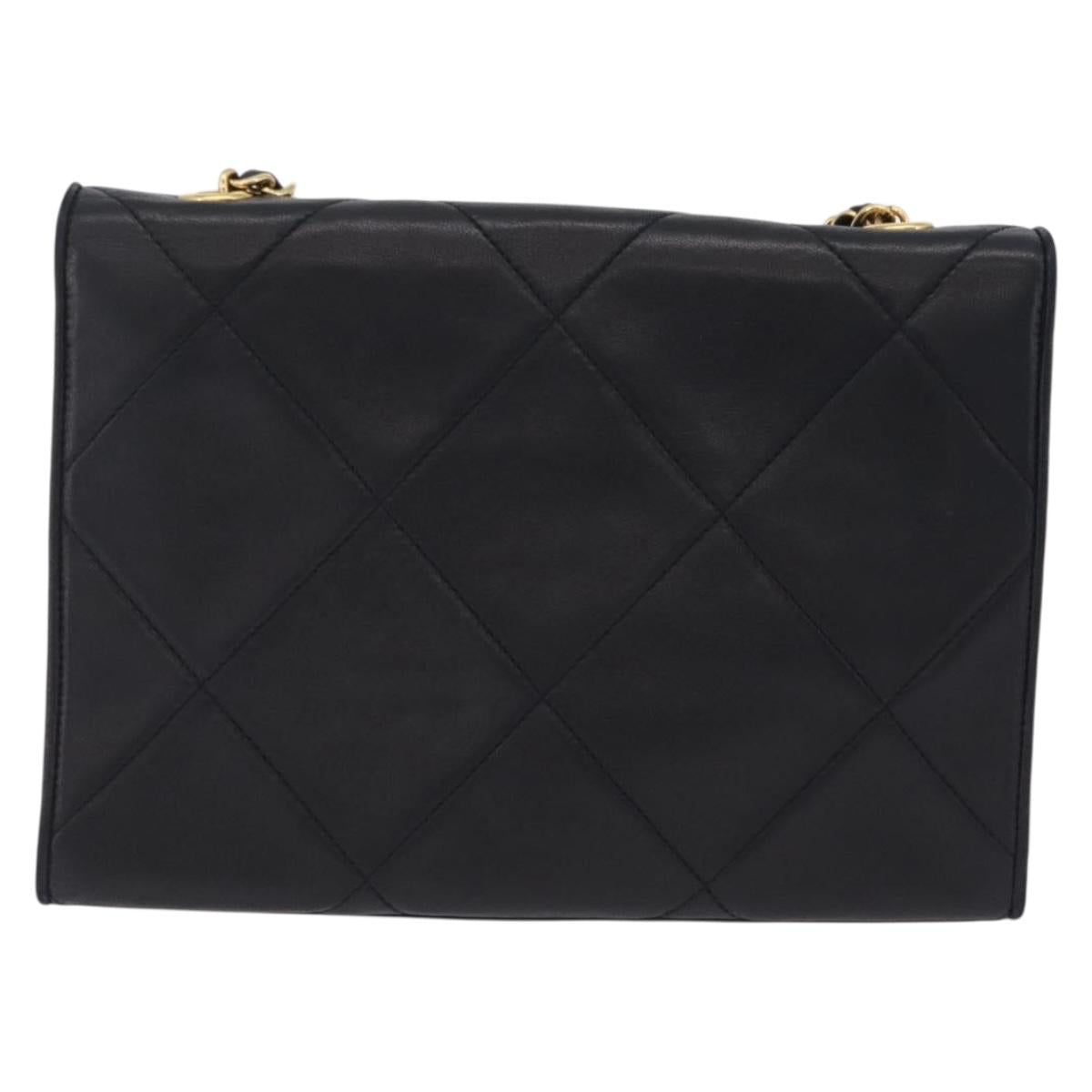 CHANEL Chain Matelasse Shoulder Bag Lamb Skin Black Gold CC Auth 207084V