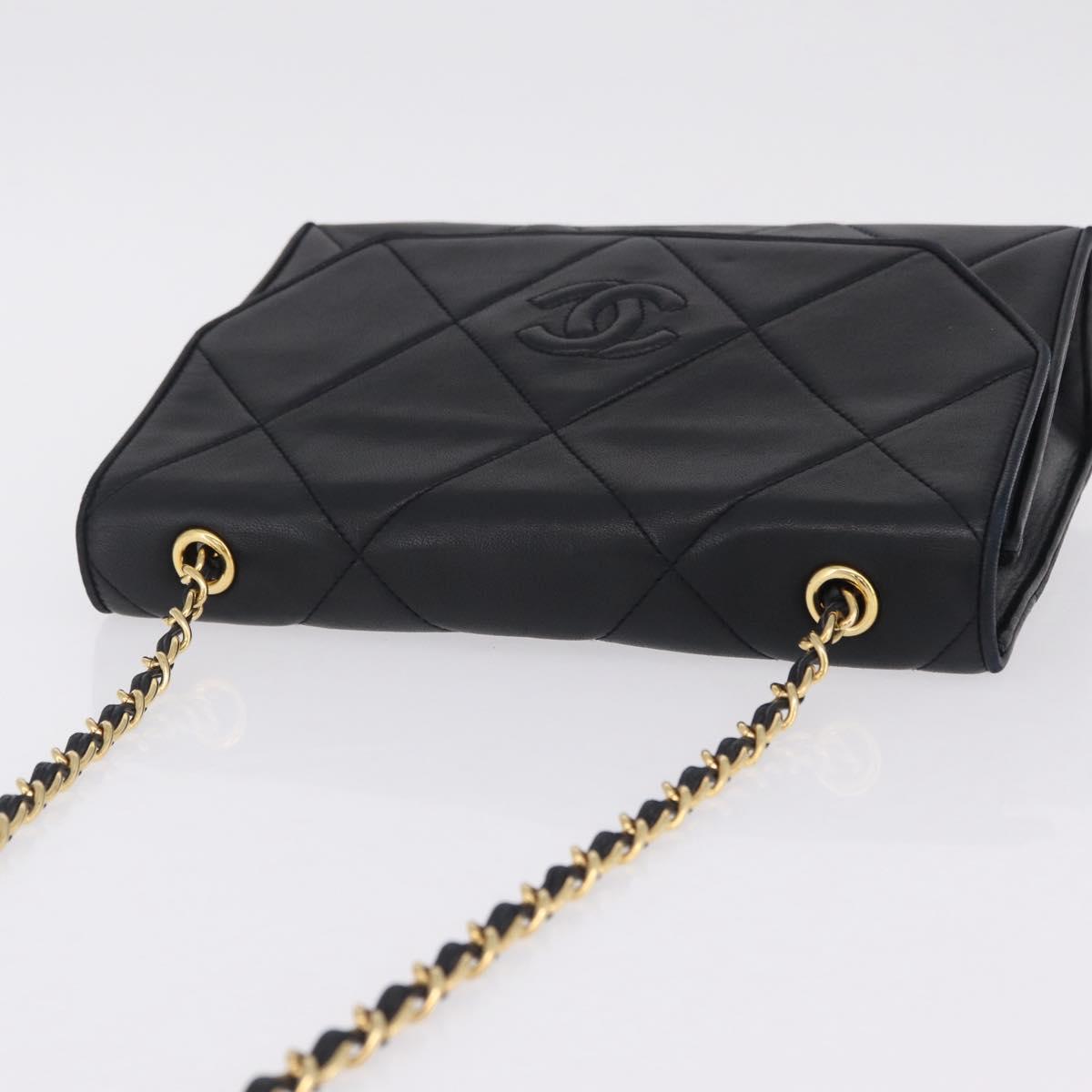 CHANEL Chain Matelasse Shoulder Bag Lamb Skin Black Gold CC Auth 207084V