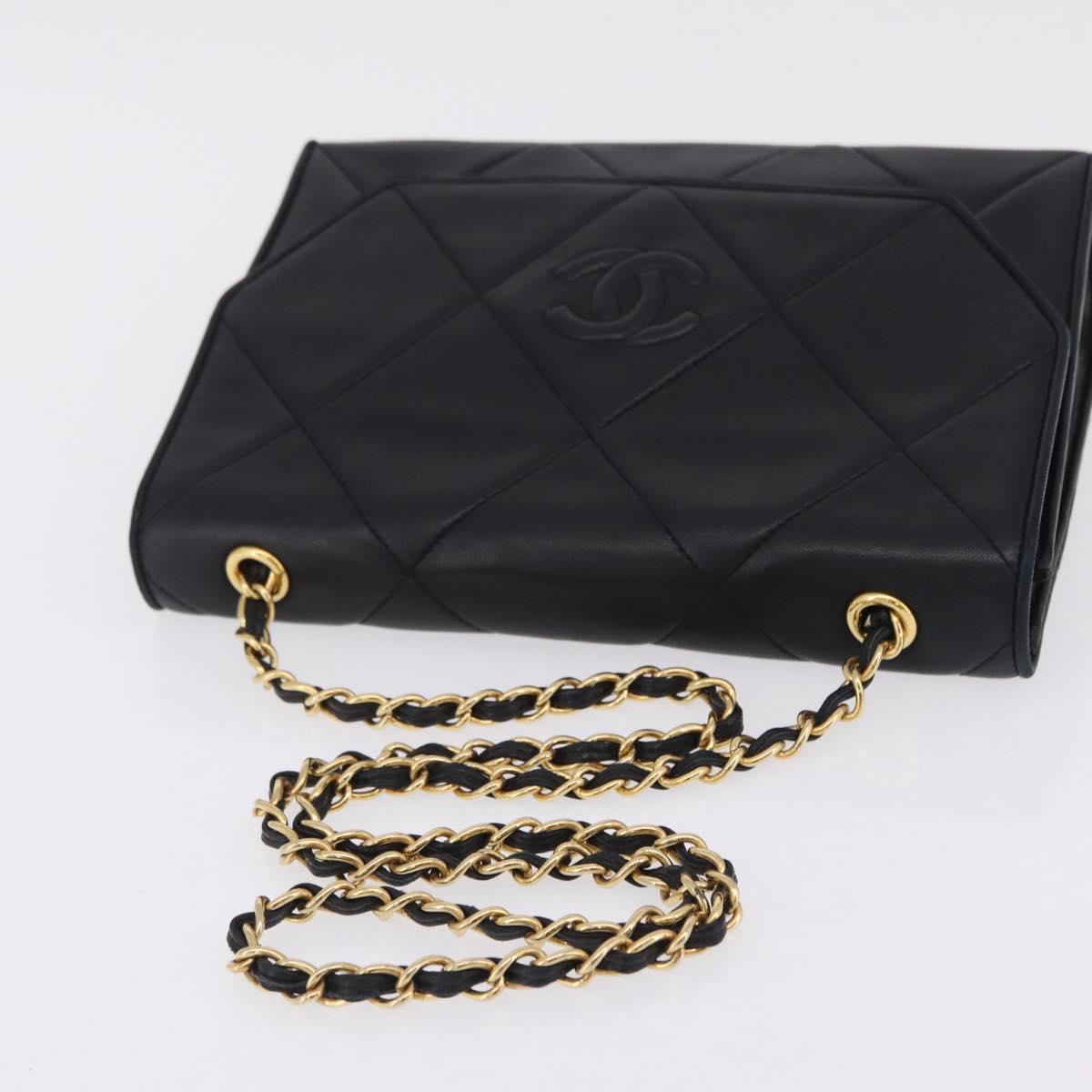 CHANEL Chain Matelasse Shoulder Bag Lamb Skin Black Gold CC Auth 207084V