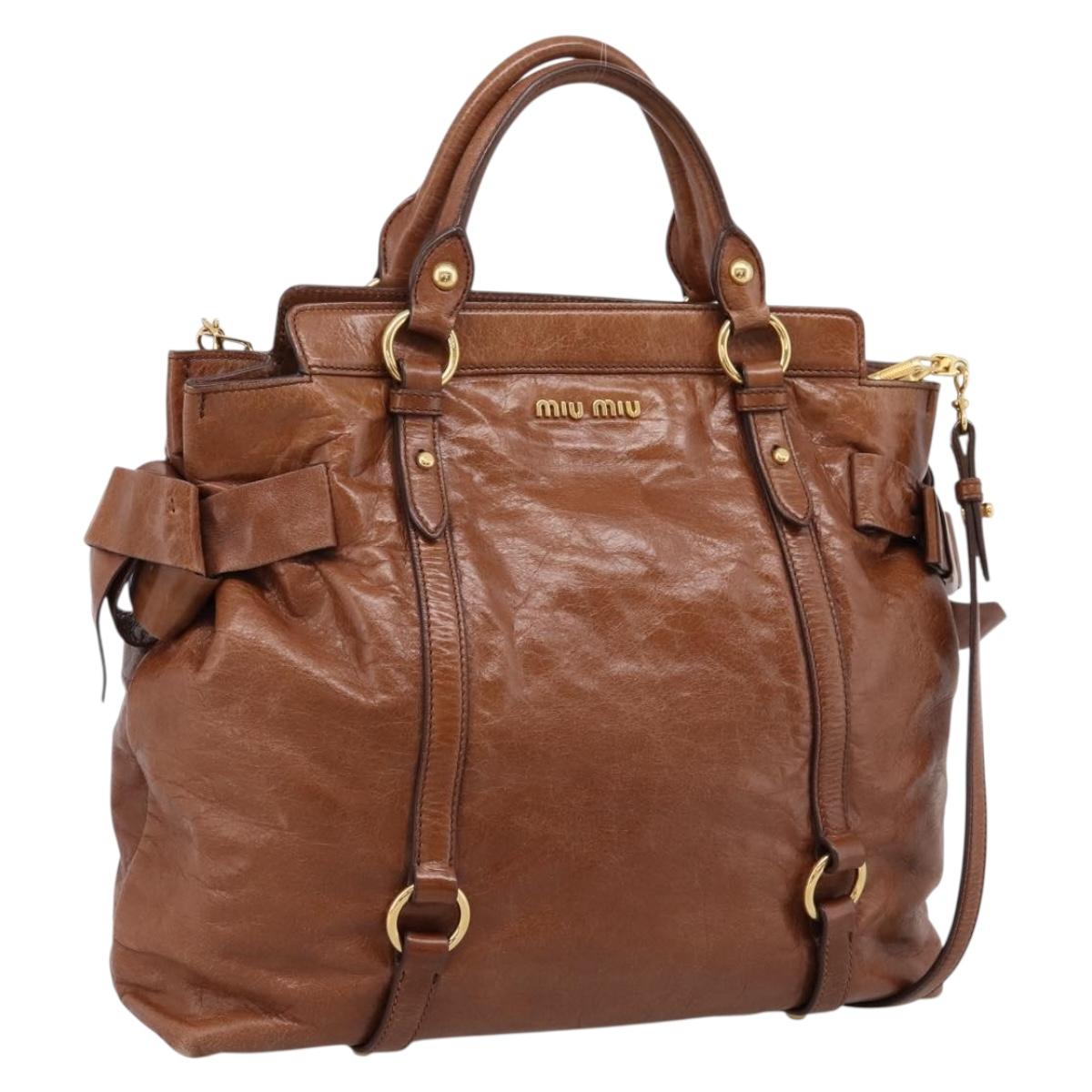 Miu Miu Matelasse Hand Bag Vitellolux 2way Brown Gold Auth 207085V