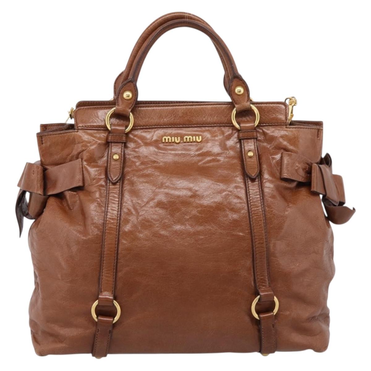 Miu Miu Matelasse Hand Bag Vitellolux 2way Brown Gold Auth 207085V
