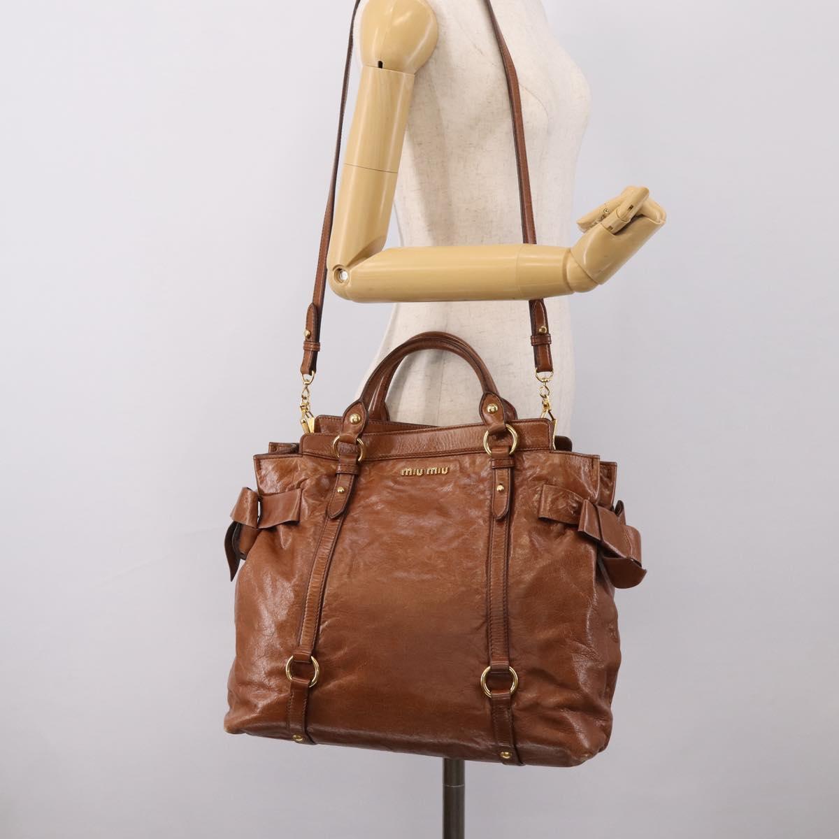 Miu Miu Matelasse Hand Bag Vitellolux 2way Brown Gold Auth 207085V