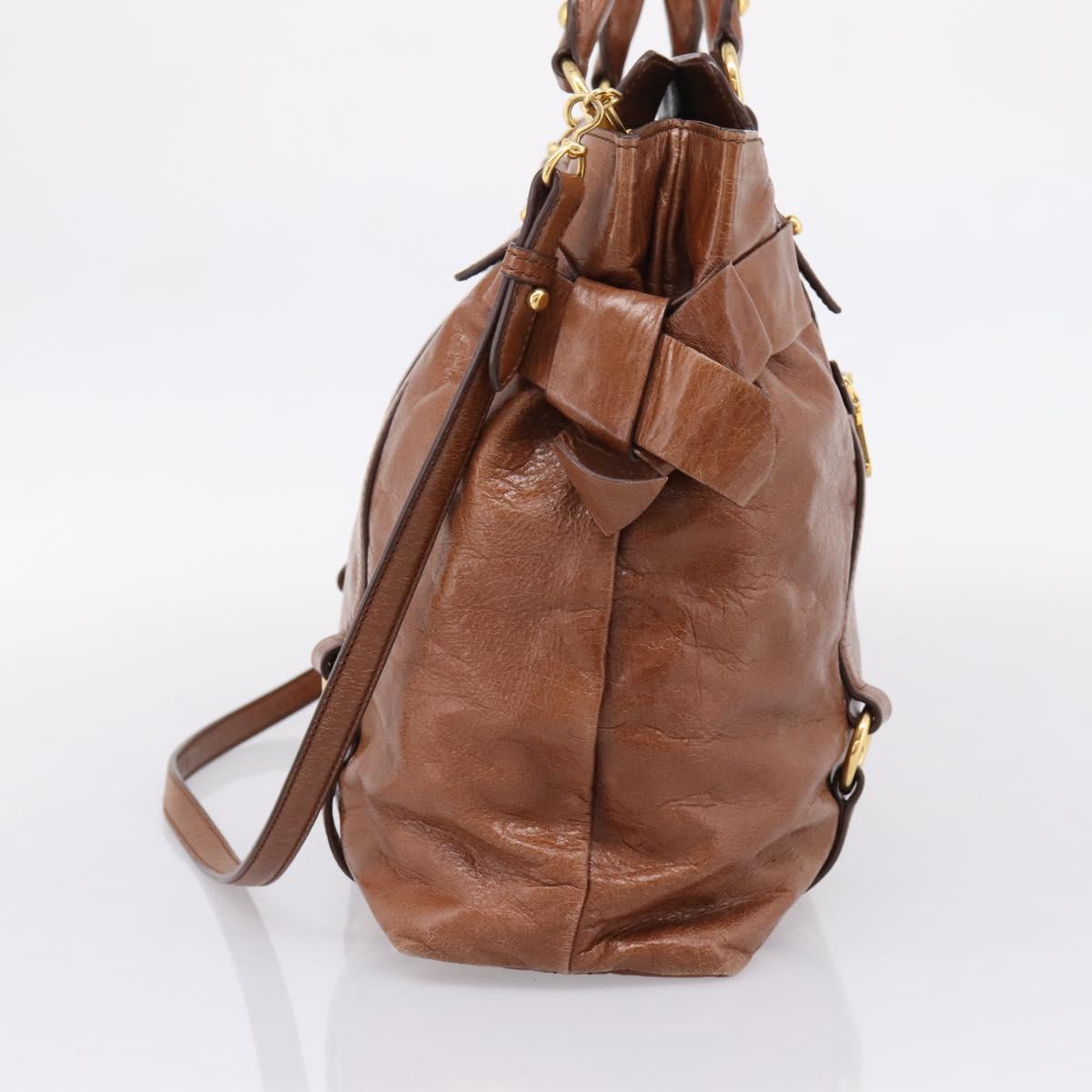 Miu Miu Matelasse Hand Bag Vitellolux 2way Brown Gold Auth 207085V
