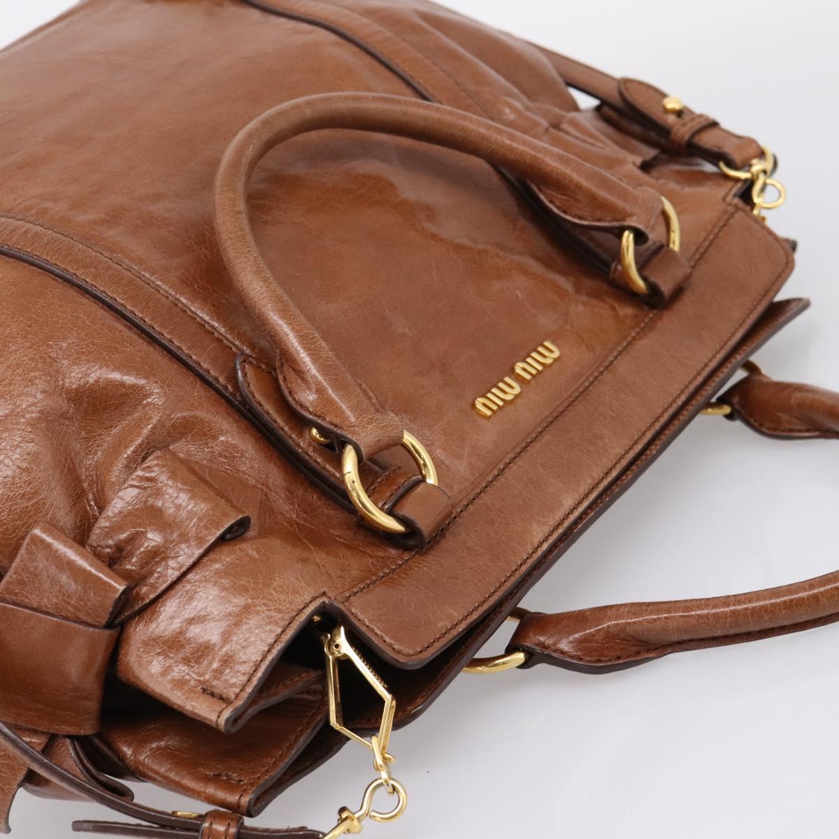 Miu Miu Matelasse Hand Bag Vitellolux 2way Brown Gold Auth 207085V