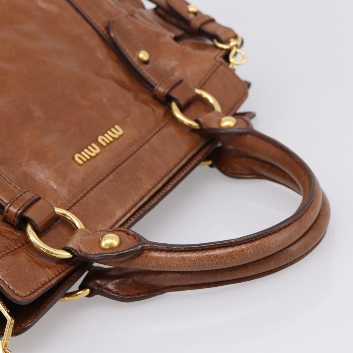 Miu Miu Matelasse Hand Bag Vitellolux 2way Brown Gold Auth 207085V