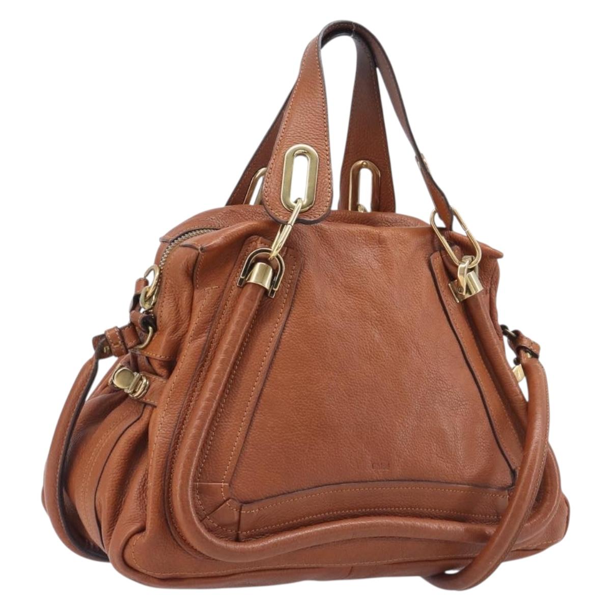 Chloe Paraty Hand Bag Leather 2way Beige Gold Auth 207086A
