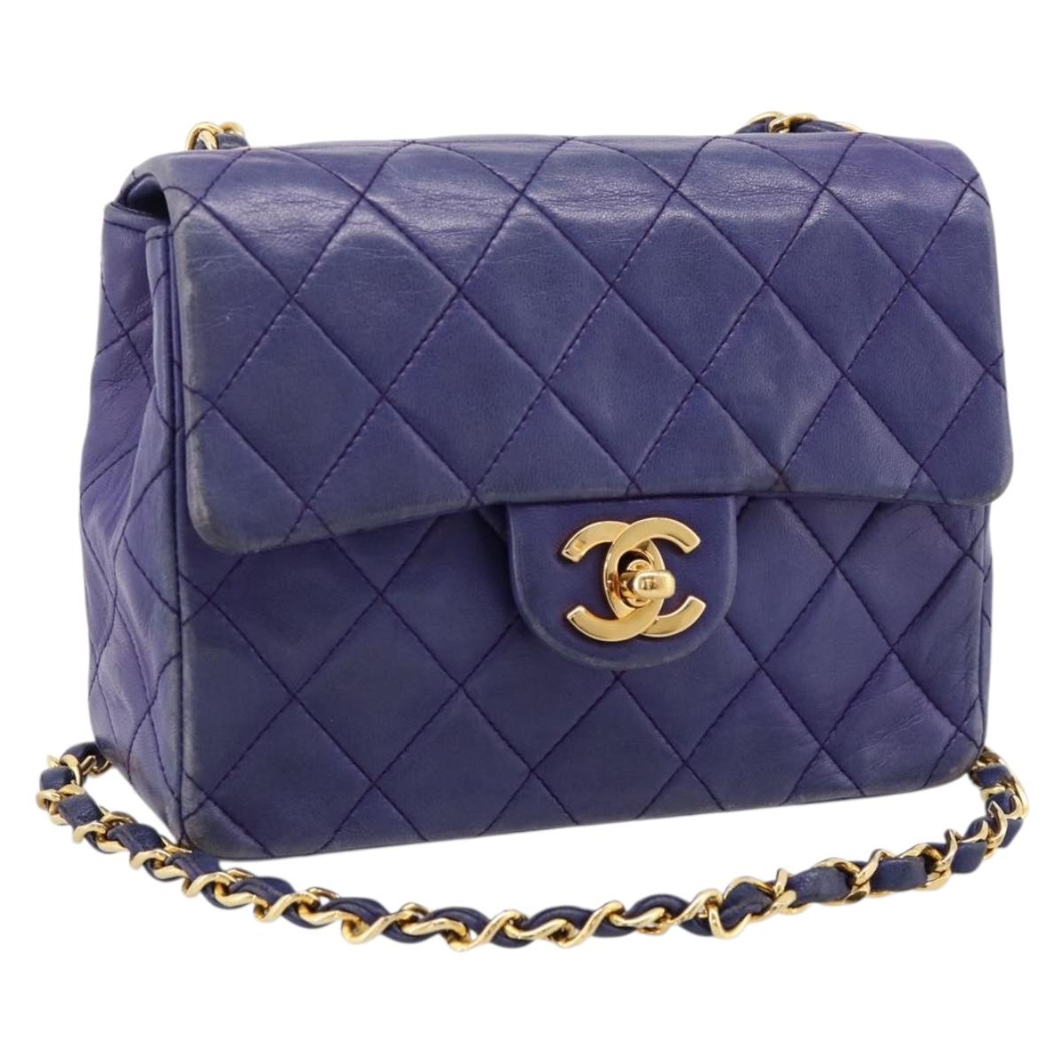 CHANEL Mini Matelasse 18 Chain Bag Lamb Skin Purple Gold CC Auth 207088SAV