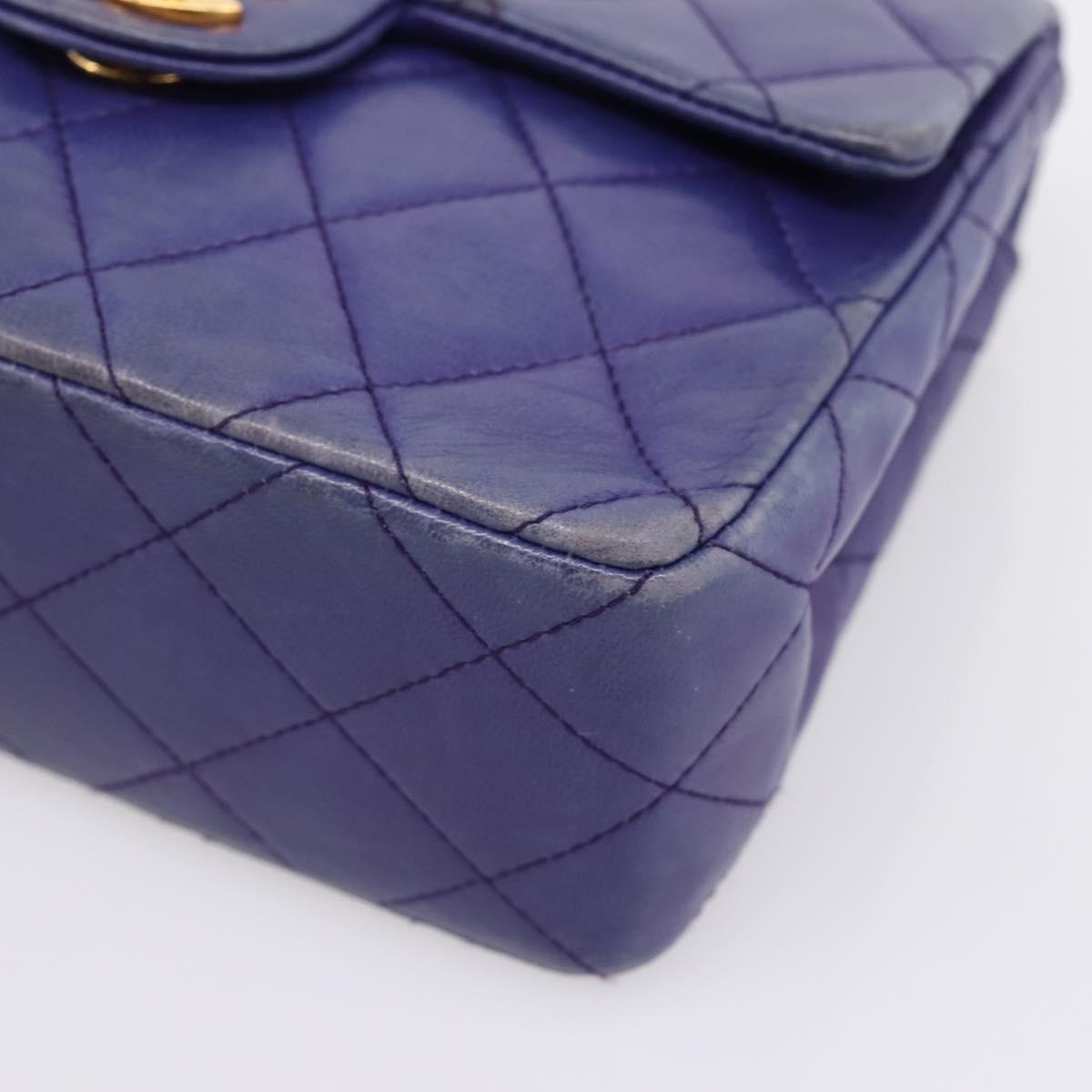 CHANEL Mini Matelasse 18 Chain Bag Lamb Skin Purple Gold CC Auth 207088SAV