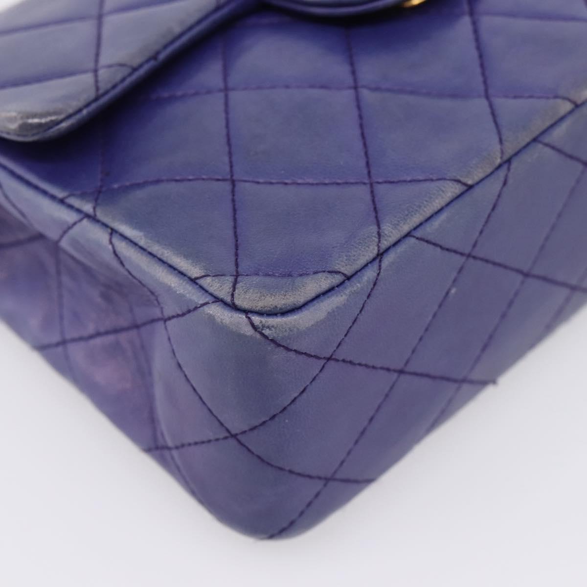 CHANEL Mini Matelasse 18 Chain Bag Lamb Skin Purple Gold CC Auth 207088SAV