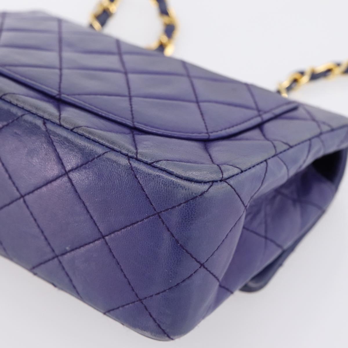 CHANEL Mini Matelasse 18 Chain Bag Lamb Skin Purple Gold CC Auth 207088SAV