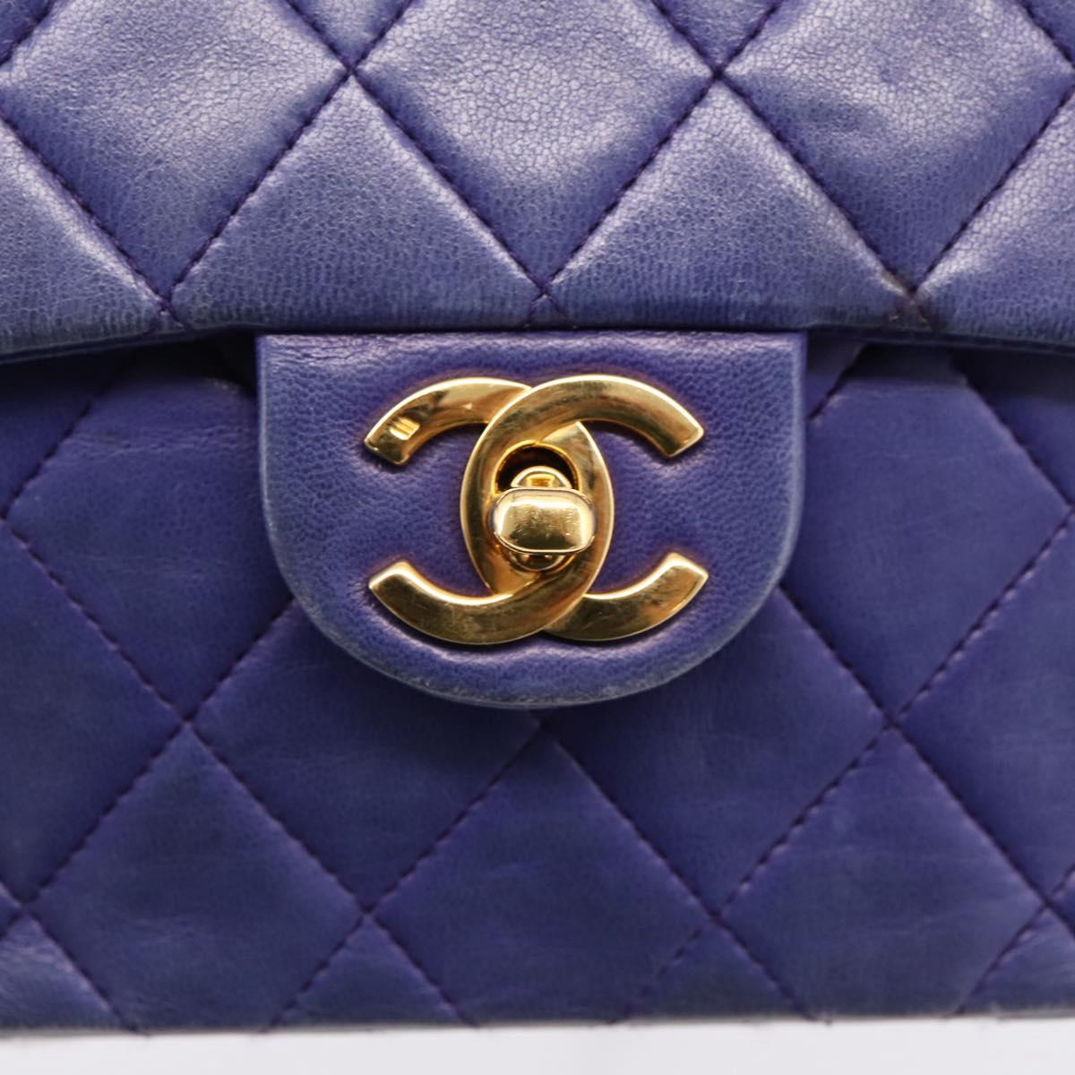 CHANEL Mini Matelasse 18 Chain Bag Lamb Skin Purple Gold CC Auth 207088SAV