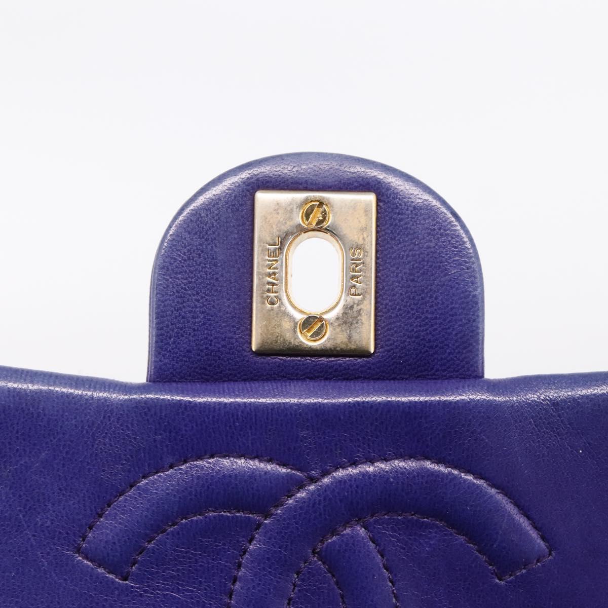 CHANEL Mini Matelasse 18 Chain Bag Lamb Skin Purple Gold CC Auth 207088SAV