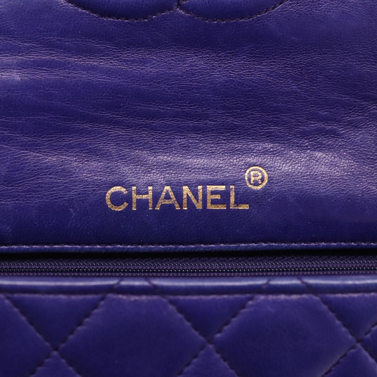 CHANEL Mini Matelasse 18 Chain Bag Lamb Skin Purple Gold CC Auth 207088SAV