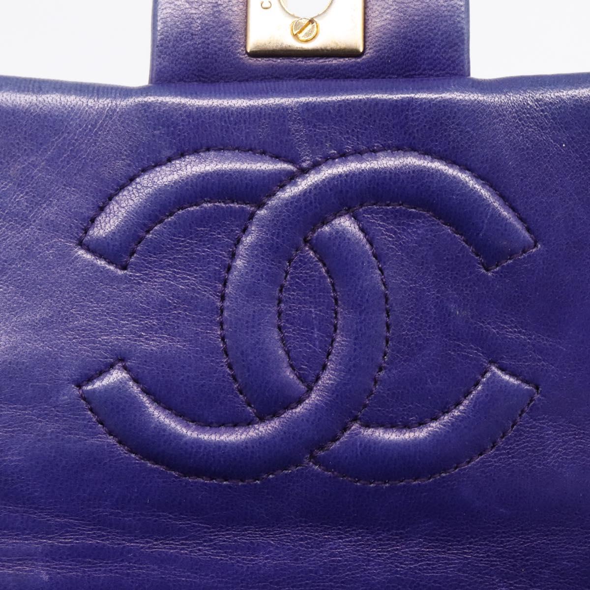CHANEL Mini Matelasse 18 Chain Bag Lamb Skin Purple Gold CC Auth 207088SAV