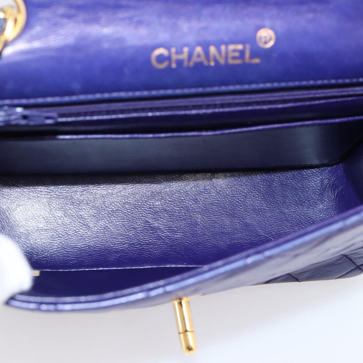CHANEL Mini Matelasse 18 Chain Bag Lamb Skin Purple Gold CC Auth 207088SAV