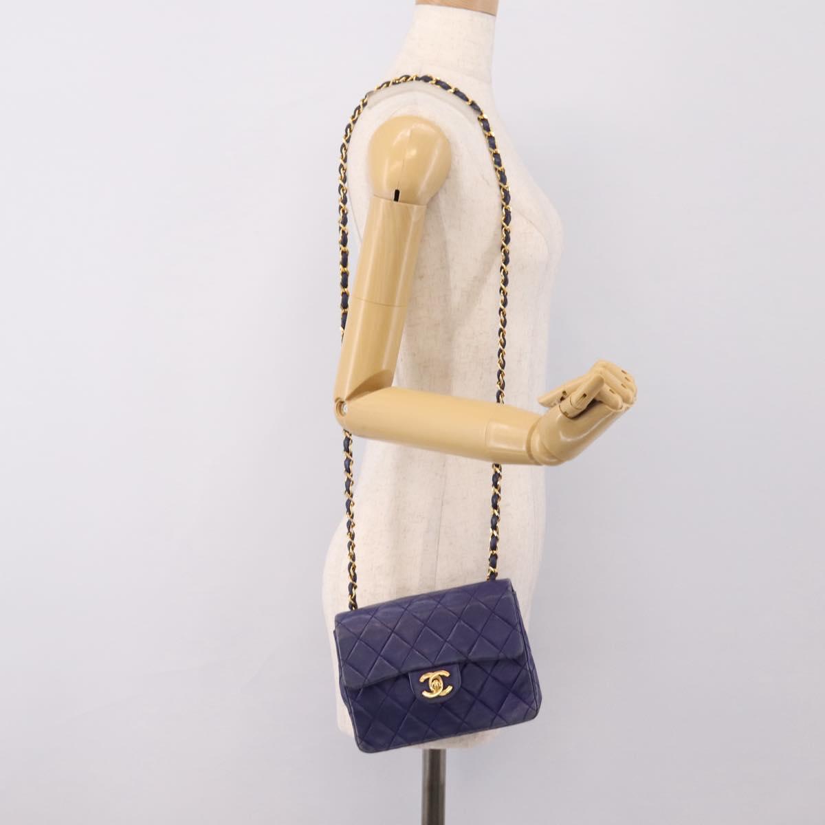 CHANEL Mini Matelasse 18 Chain Bag Lamb Skin Purple Gold CC Auth 207088SAV