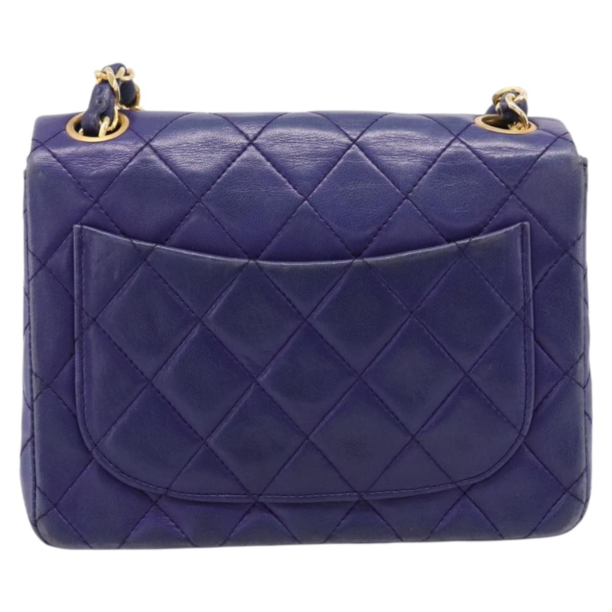 CHANEL Mini Matelasse 18 Chain Bag Lamb Skin Purple Gold CC Auth 207088SAV