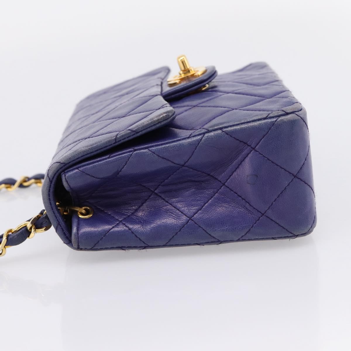 CHANEL Mini Matelasse 18 Chain Bag Lamb Skin Purple Gold CC Auth 207088SAV