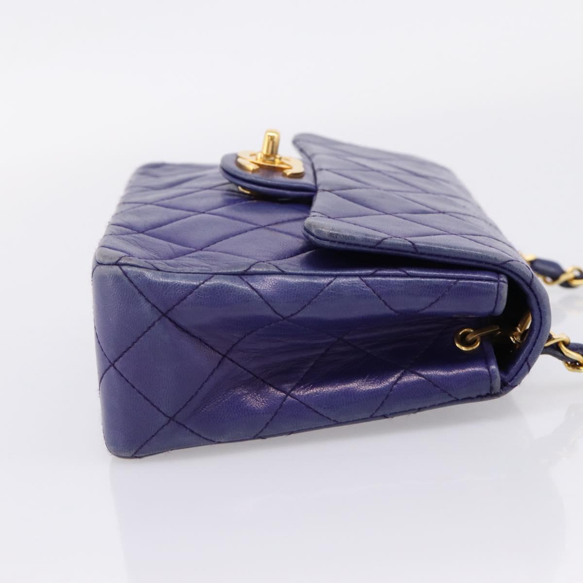 CHANEL Mini Matelasse 18 Chain Bag Lamb Skin Purple Gold CC Auth 207088SAV